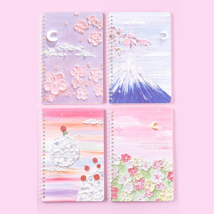 4books /Set  W752B Oil Painting Landscape A5 Coil Book Thickened Horizontal Line Notebook(Painting Peach)
