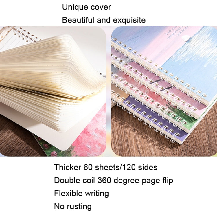 4books /Set  W752B Oil Painting Landscape A5 Coil Book Thickened Horizontal Line Notebook(Sell Happiness)