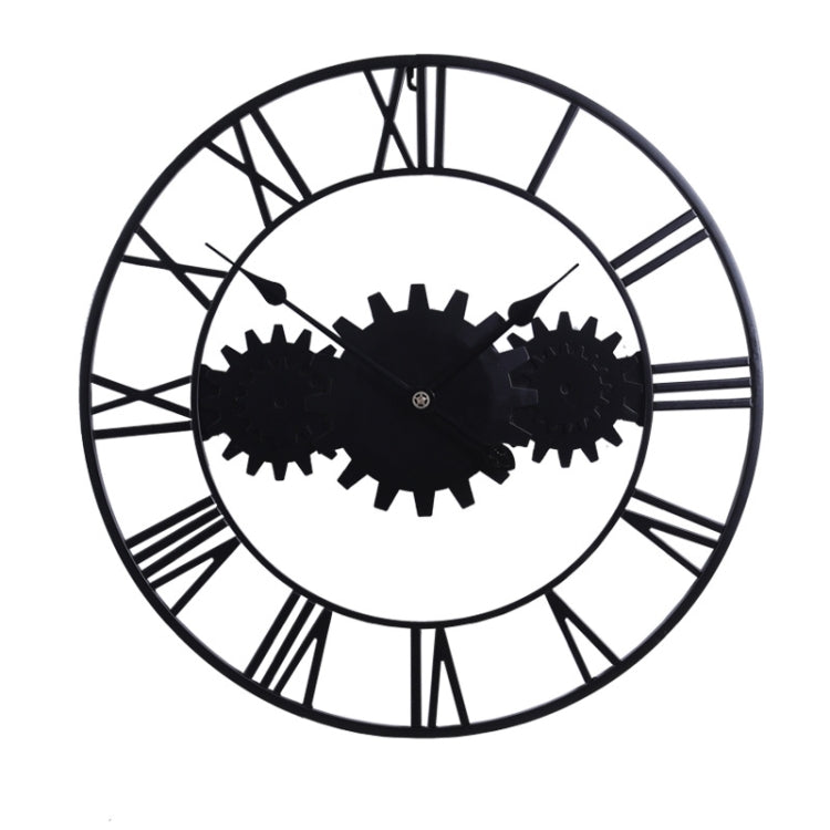 60cm Vintage Iron Round Gear Wall Clock Silent Large Art Clock(Gold+Gold Needle)