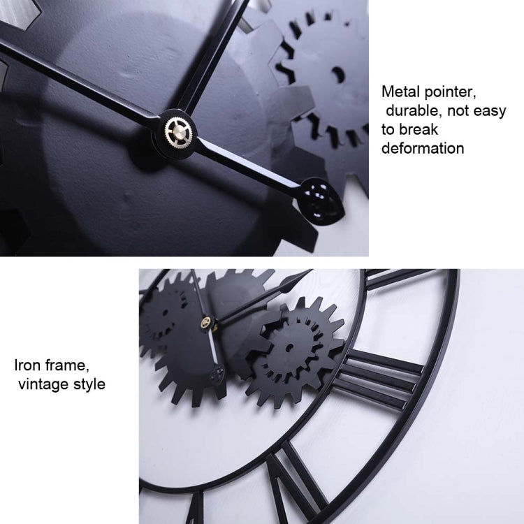 60cm Vintage Iron Round Gear Wall Clock Silent Large Art Clock(Gold+Gold Needle)
