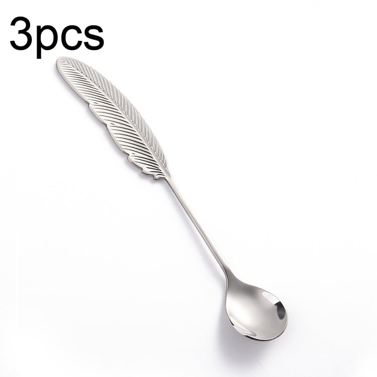 304 Stainless Steel Feather Spoon Fork Literary Tableware,Style: 3pcs Spoon-True Color