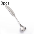 304 Stainless Steel Feather Spoon Fork Literary Tableware,Style: 3pcs Spoon-True Color