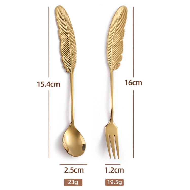 304 Stainless Steel Feather Spoon Fork Literary Tableware,Style: 3pcs Fork-Titanium Gold