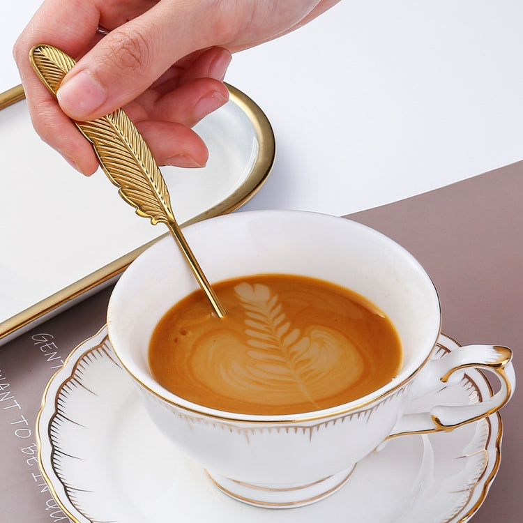 304 Stainless Steel Feather Spoon Fork Literary Tableware,Style: 3pcs Fork-Titanium Gold