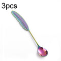 304 Stainless Steel Feather Spoon Fork Literary Tableware,Style: 3pcs Spoon-Dazzle