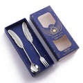 304 Stainless Steel Feather Spoon Fork Literary Tableware,Style: 2 In 1 True Color- Blue Box