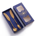 304 Stainless Steel Feather Spoon Fork Literary Tableware,Style: 2 In 1 Titanium-Blue Box