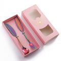 304 Stainless Steel Feather Spoon Fork Literary Tableware,Style: 2 In 1 Dazzle-Pink Box