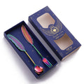 304 Stainless Steel Feather Spoon Fork Literary Tableware,Style: 2 In 1 Dazzle-Blue Box
