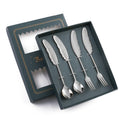 304 Stainless Steel Feather Spoon Fork Literary Tableware,Style: 4 In 1 True Color -Green Box