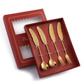 304 Stainless Steel Feather Spoon Fork Literary Tableware,Style: 4 In 1 Titanium-Red Box