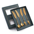 304 Stainless Steel Feather Spoon Fork Literary Tableware,Style: 4 In 1 Titanium-Green Box