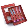 304 Stainless Steel Feather Spoon Fork Literary Tableware,Style: 4 In 1 Dazzle-Red Box