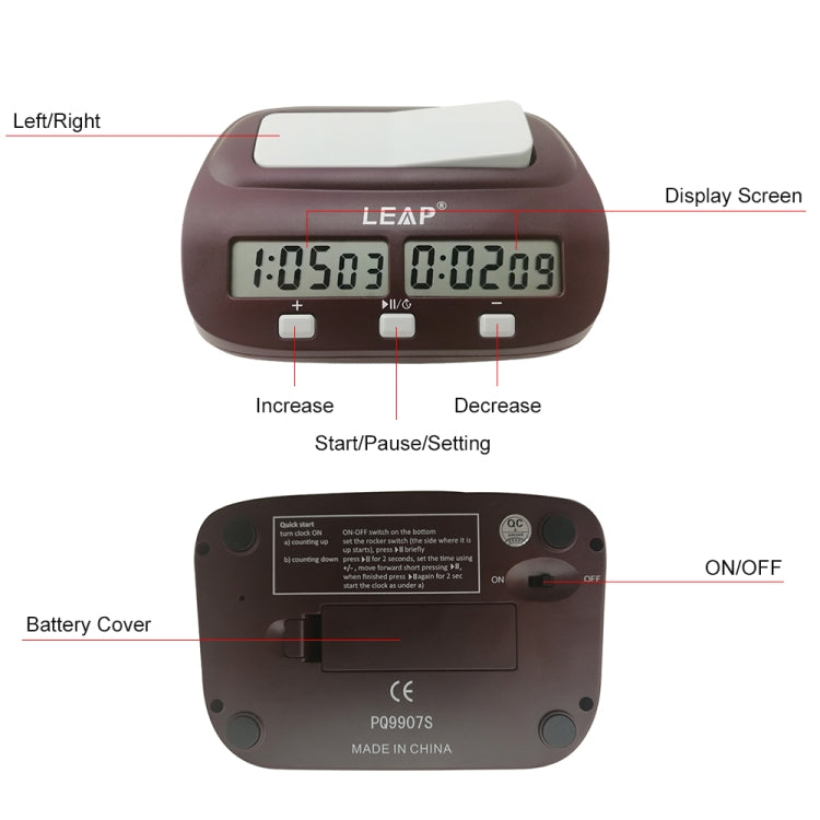 LEAP PQ9907S Chess Clock International Chess Go Clock(Wine Red)