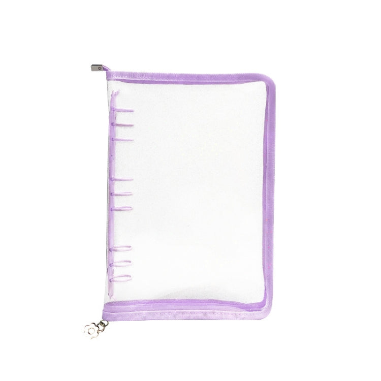 B5 9 Rings Loose-leaf Journal Clear PVC Cover Zipper Planner Notebook Without Inner Pages(Purple)