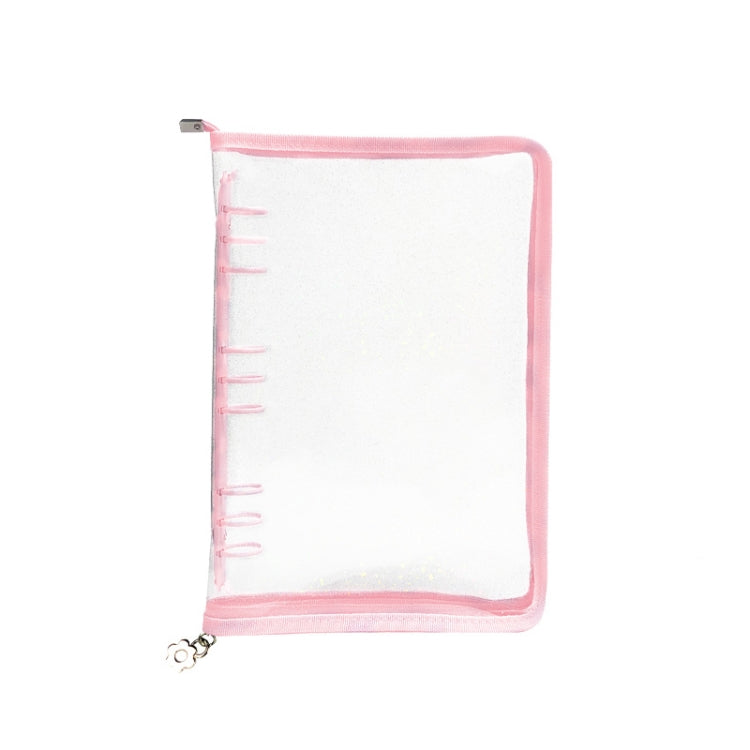 B5 9 Rings Loose-leaf Journal Clear PVC Cover Zipper Planner Notebook Without Inner Pages(Pink)