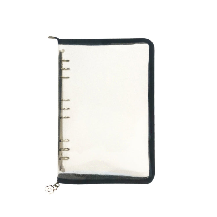 B5 9 Rings Loose-leaf Journal Clear PVC Cover Zipper Planner Notebook Without Inner Pages(Black)