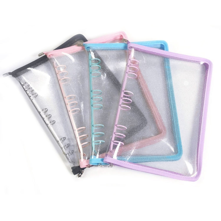 B5 9 Rings Loose-leaf Journal Clear PVC Cover Zipper Planner Notebook Without Inner Pages(Purple)