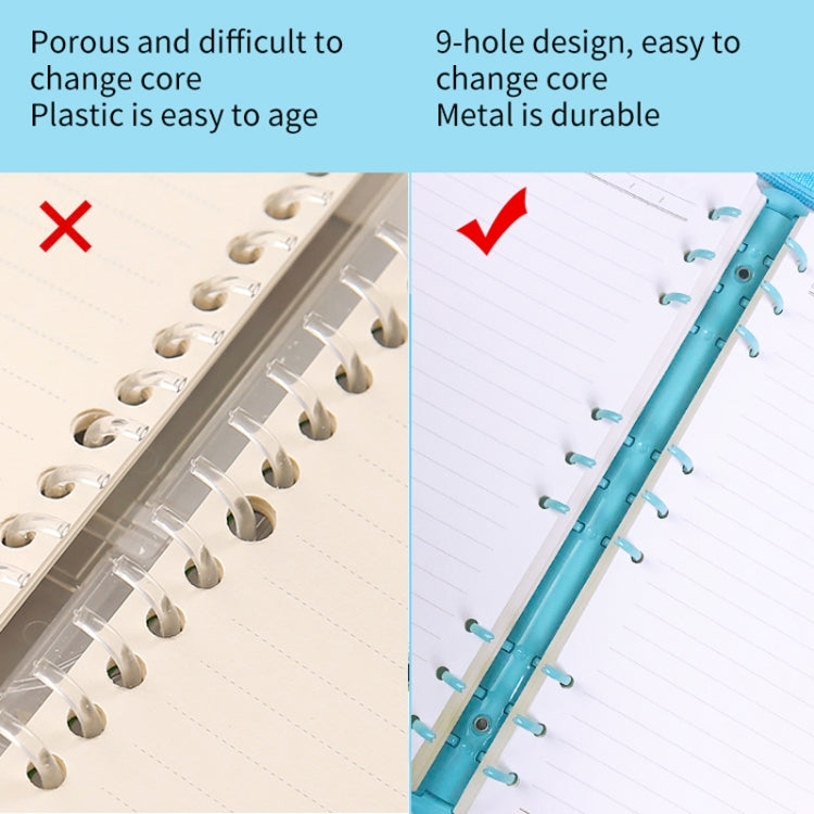 B5 9 Rings Loose-leaf Journal Clear PVC Cover Zipper Planner Notebook Without Inner Pages(Sky Blue)