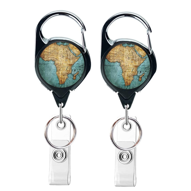 2pcs  65cm Retractable Pull Badge Reel Vintage Compass Map Name Tag Card Badge Holder(Map)