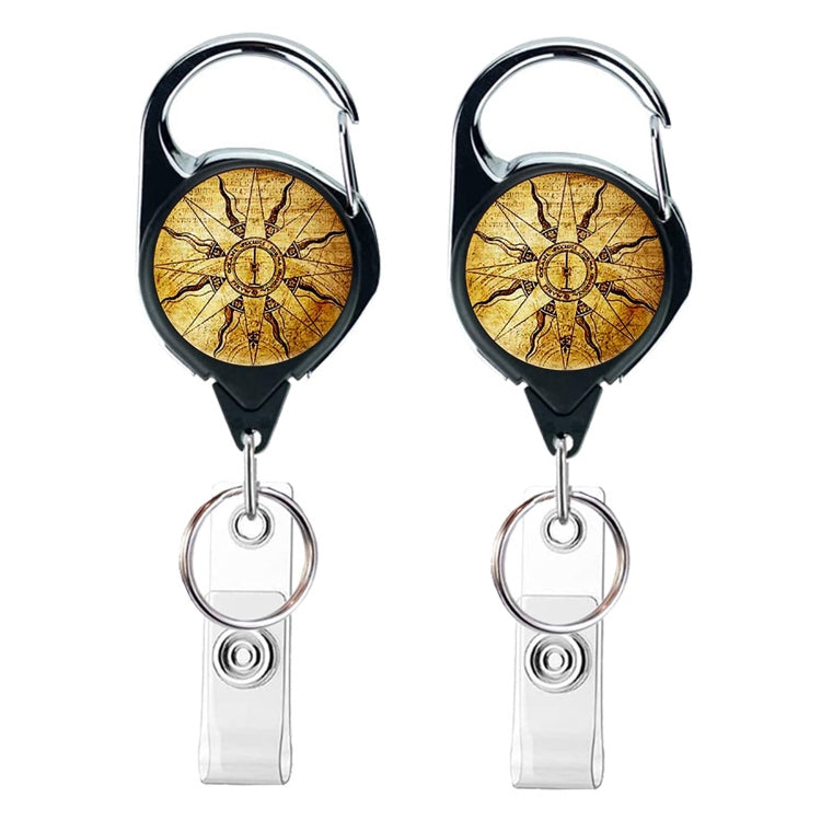 2pcs  65cm Retractable Pull Badge Reel Vintage Compass Map Name Tag Card Badge Holder(Compass)