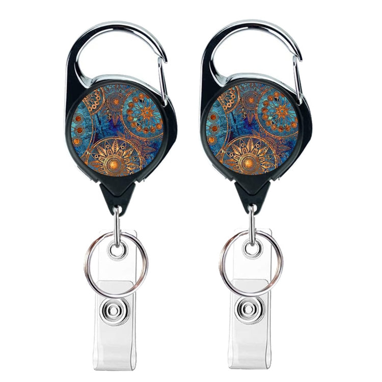 2pcs  65cm Retractable Pull Badge Reel Vintage Compass Map Name Tag Card Badge Holder(Mandala)