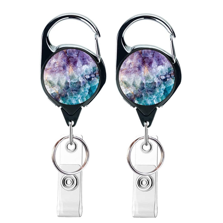 2pcs  65cm Retractable Pull Badge Reel Vintage Compass Map Name Tag Card Badge Holder(Purple Marble)