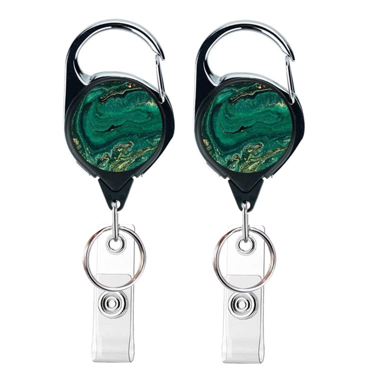 2pcs  65cm Retractable Pull Badge Reel Vintage Compass Map Name Tag Card Badge Holder(Green Marble)