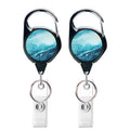 2pcs  65cm Retractable Pull Badge Reel Vintage Compass Map Name Tag Card Badge Holder(Blue Gilt Marble)