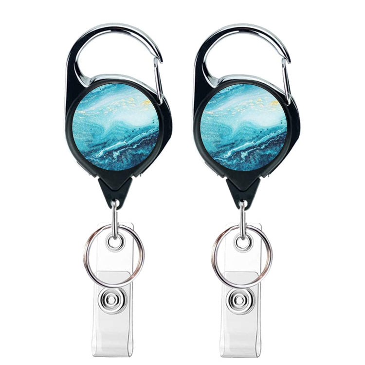 2pcs  65cm Retractable Pull Badge Reel Vintage Compass Map Name Tag Card Badge Holder(Blue Gilt Marble)