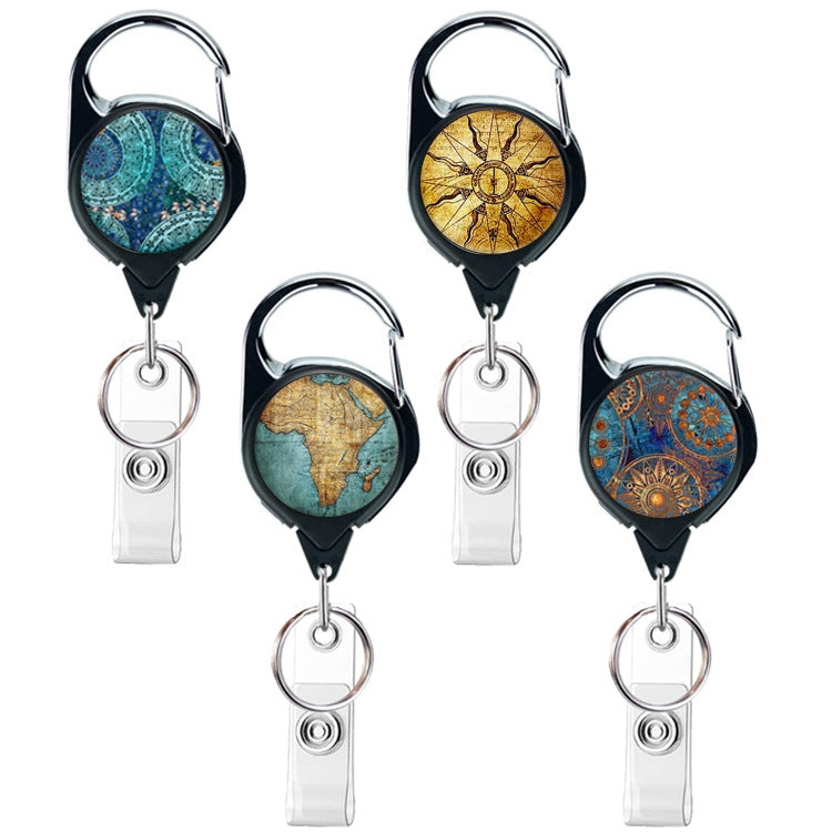 2pcs  65cm Retractable Pull Badge Reel Vintage Compass Map Name Tag Card Badge Holder(Green Marble)