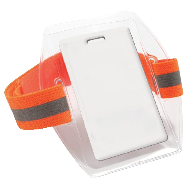 PVC Soft Plastic Card Holder Polyester Reflective Wristband Badge Card Holder Arm Adjustable ID Badge, Specification: Orange