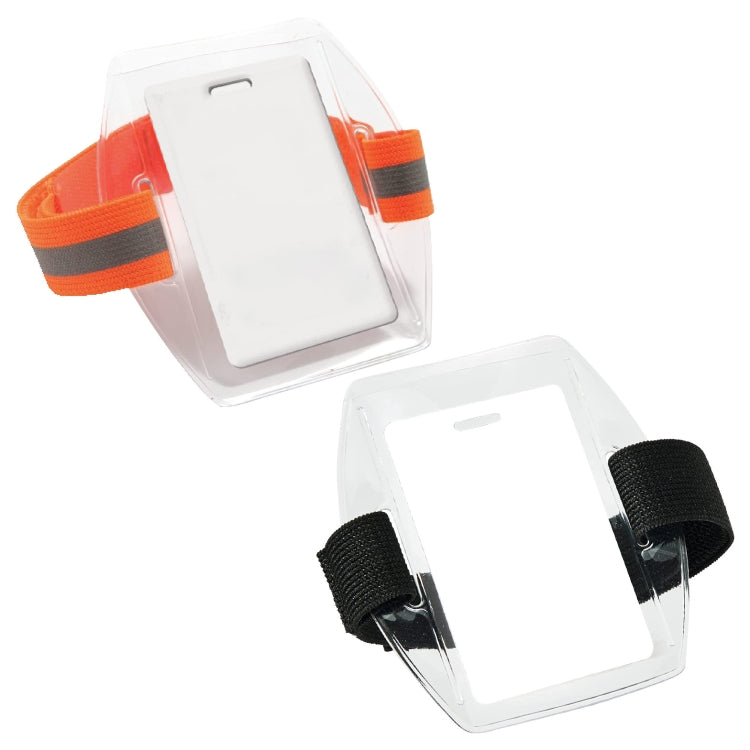 PVC Soft Plastic Card Holder Polyester Reflective Wristband Badge Card Holder Arm Adjustable ID Badge, Specification: Black