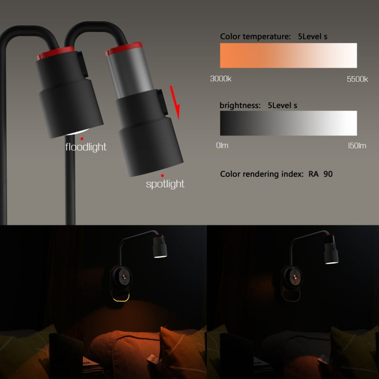 2700-6500K LED Bedside Table Lamp Eye Protection Magnetic Suction Night Light Wall Lamp(White)
