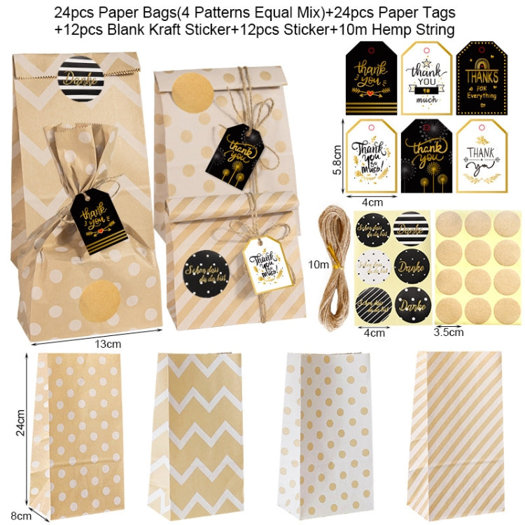 24 In 1 Point Striped Cowhide Paper Bag Retro Thanks Gift Bag Party Bakery Biscuits Candy Bag(Style 1)