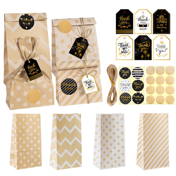 24 In 1 Point Striped Cowhide Paper Bag Retro Thanks Gift Bag Party Bakery Biscuits Candy Bag(Style 2)