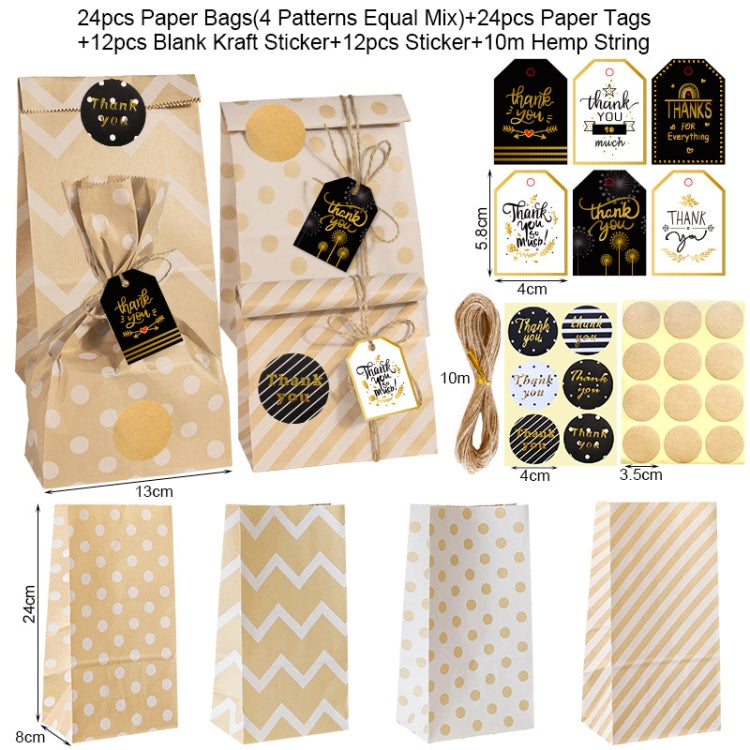 24 In 1 Point Striped Cowhide Paper Bag Retro Thanks Gift Bag Party Bakery Biscuits Candy Bag(Style 2)