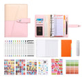 A6 YMX-012 PU Leather Budget Binder Notebook Macaron Color Matching Handbook(Khaki+Pink)