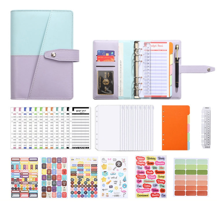 A6 YMX-012 PU Leather Budget Binder Notebook Macaron Color Matching Handbook(Blue+Purple)