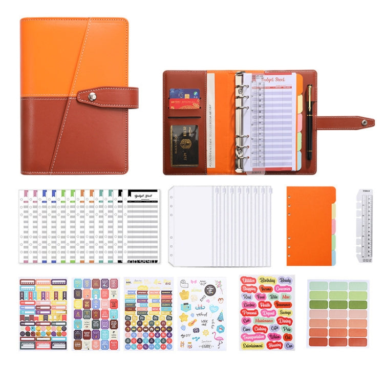 A6 YMX-012 PU Leather Budget Binder Notebook Macaron Color Matching Handbook(Orange+Brown)