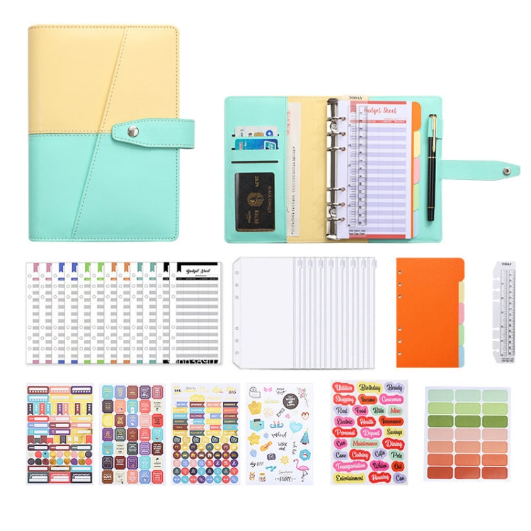 A6 YMX-012 PU Leather Budget Binder Notebook Macaron Color Matching Handbook(Yellow+Light Green)