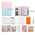 A6 YMX-012 PU Leather Budget Binder Notebook Macaron Color Matching Handbook(Pink+Blue)