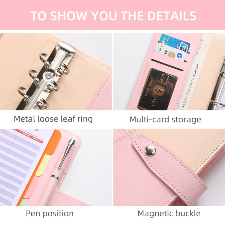 A6 YMX-012 PU Leather Budget Binder Notebook Macaron Color Matching Handbook(Blue+Purple)