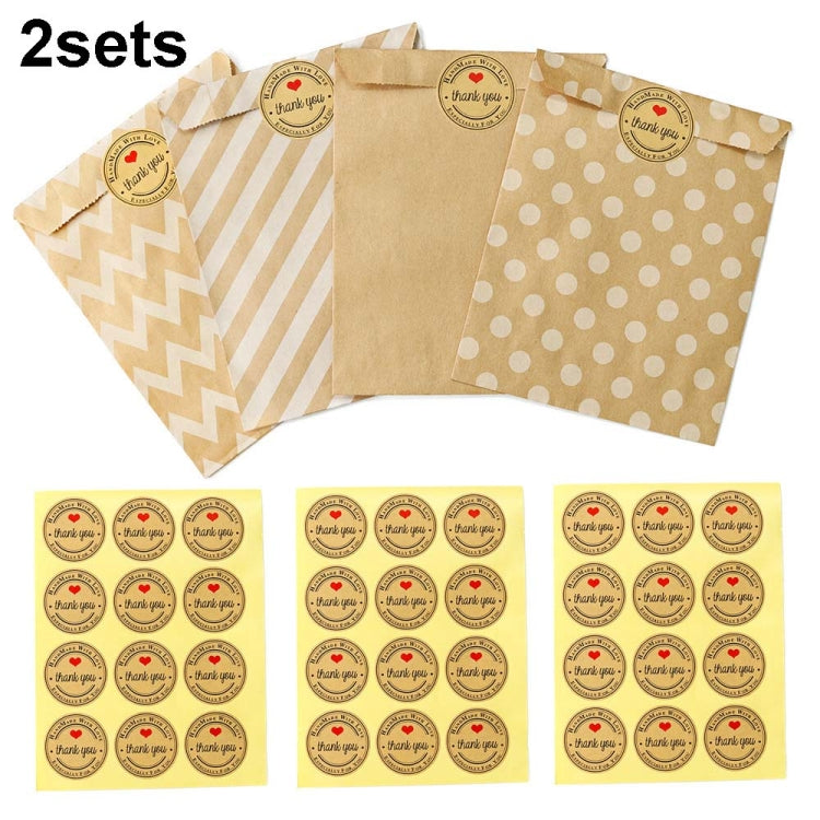 2sets Wave Dot Packaging Kraft Paper Bag Stickers DIY Baking Packaging Gift Bags(G4-40+Thank You Sticker)