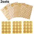 2sets Wave Dot Packaging Kraft Paper Bag Stickers DIY Baking Packaging Gift Bags(G4-41+Merci Sticker)