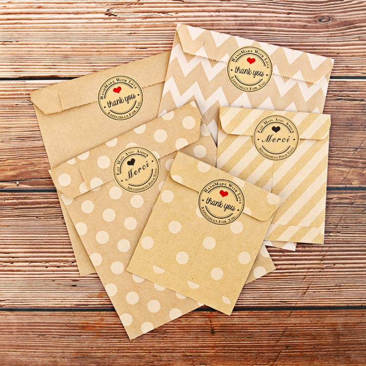 2sets Wave Dot Packaging Kraft Paper Bag Stickers DIY Baking Packaging Gift Bags(G4-41+Merci Sticker)