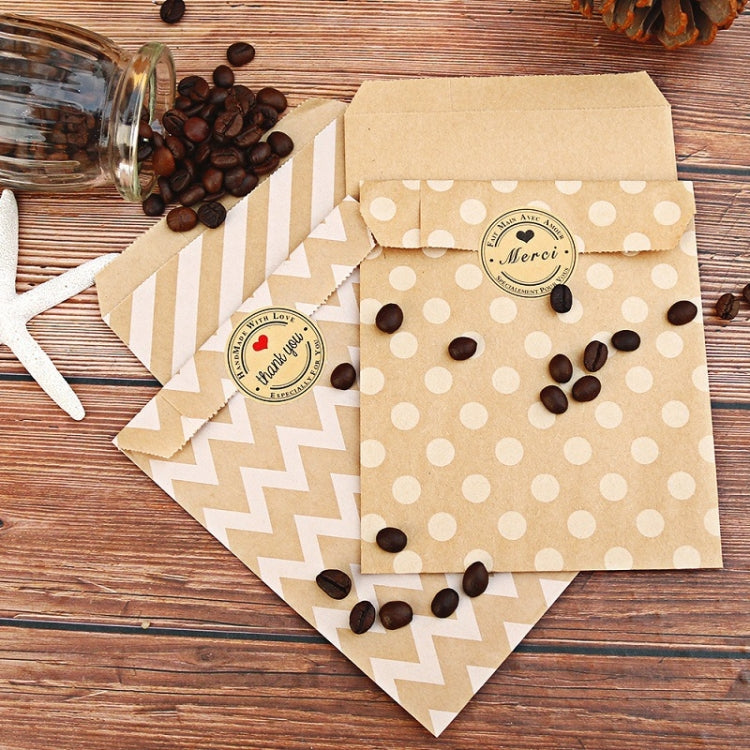 2sets Wave Dot Packaging Kraft Paper Bag Stickers DIY Baking Packaging Gift Bags(G4-41+Merci Sticker)