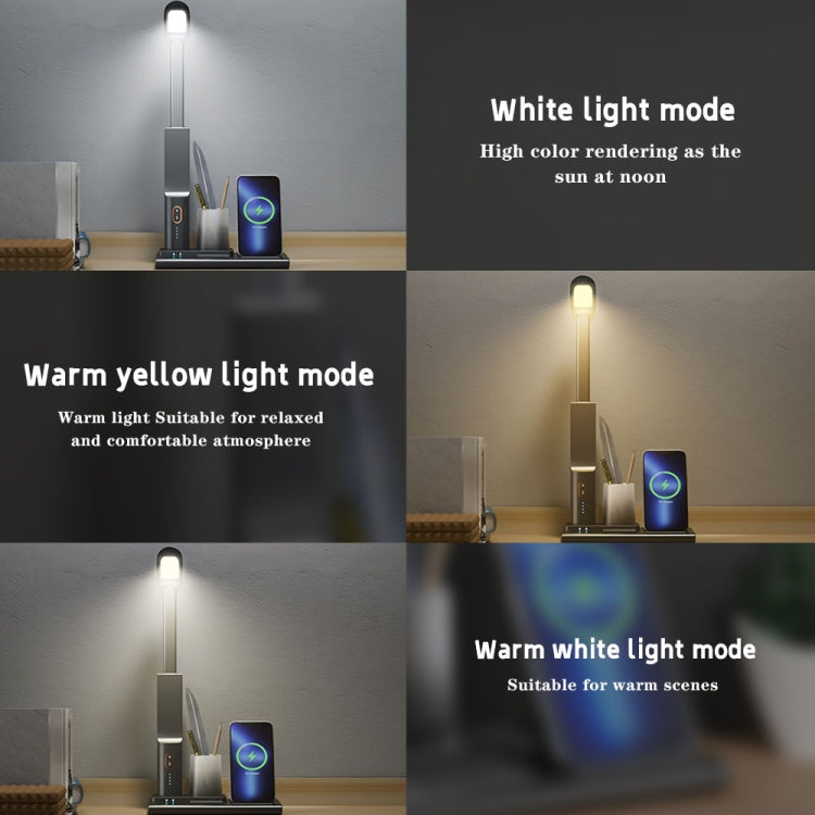 X5 15W Wireless Charging Folding Desk Lamp Phone Stand with Pen Holder(White)