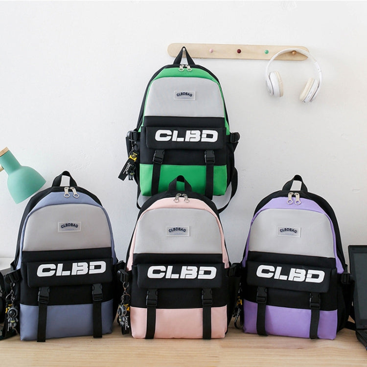 4 In 1 Students Lightweight Shoulder Bag Backpack Large Capacity Schoolbag With Pendant(Green)
