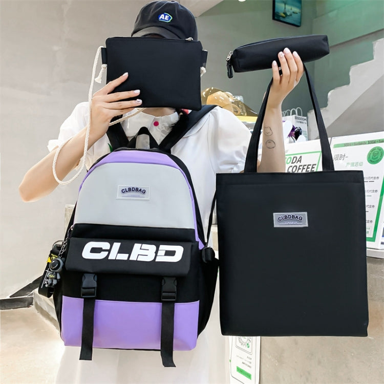 4 In 1 Students Lightweight Shoulder Bag Backpack Large Capacity Schoolbag With Pendant(Green)